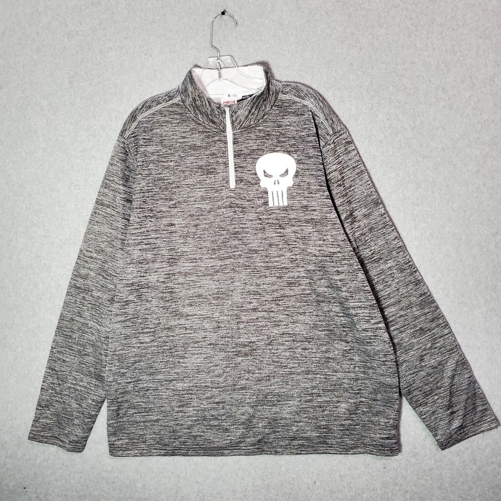 Marvel Men‎ Sweatshirt XL Gray Punisher Graphic 1/4 Zip Long Sleeve Mock Neck